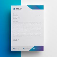 a letterhead and business card on a blue and white background