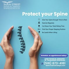 Here are some tips to protect your spine. Mainstreetpt helps you get relief from pain. For more details contact us- www.mainstreeetpt.com #spinecare #newyork #clinic #physicalpain #physicaltherapy #spinepain Physical Therapy School, Sports Physical Therapy, Spine Pain, Pediatric Physical Therapy, Clever Advertising, Medical Design, Social Media Design Graphics, Doctor Medical