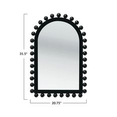 the measurements for a mirror with balls on it