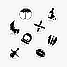 various stickers with different types of items in black and white on a white background