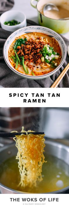 two pictures showing different types of food in bowls and on the same plate, one with noodles