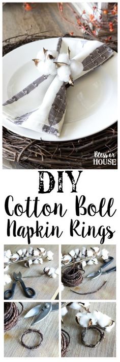 this diy cotton rose napkin rings is so easy to make it looks like they have been