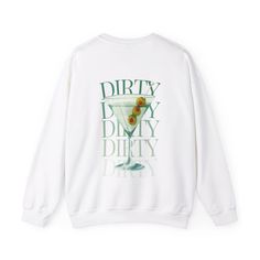 Have some fun with the girls with this vintage style Dirty Martini sweatshirt.  - Unisex sizing - Highly durable - Classic fit, comfy, relaxed - Neat crew neck look, casual or semi-formal - Made using 100% US cotton - high quality vintage style print Retro Sweater With Relaxed Fit For Streetwear, Retro Relaxed Fit Sweater For Streetwear, Retro Spring Sweatshirt With Graphic Print, Vintage Letter Print Sweatshirt For Spring, Retro Relaxed Fit Crew Neck Sweatshirt, Vintage Graphic Print Sweatshirt For Spring, Retro Cotton Sweatshirt With Screen Print, White Retro Sweatshirt With Relaxed Fit, White Retro Sweatshirt Relaxed Fit