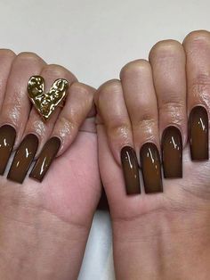 Brown  Collar   Plain Color Nails Embellished   Beauty Tools Brown Nail, Nail Tattoo, New Nail Art, Hot Jewelry, Wedding Tattoos, Curve Design, False Nail, Nail Supply, Rhinestone Nails