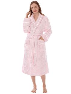 PRICES MAY VARY. Designed to be used as soft comfortable robe or bathrobe at your home. Our warm long fleece robe for women comes with a waist strap so you can adjust for perfect fit and 2 side pockets to keep all your essentials! ELEGANT JACQUARD TEXTURED FLEECE ROBE: Our Premium Women Fleece Long Robe is soft on your skin, lightweight, and keeps you warm. We made the robe of fluffy fuzzy fleece fabric that has added texture, making this an elegant robe thats warm, functional, and great looking Robe For Women, Fleece Robe, Soft Robes, Lounge Robes, One Piece Clothing, Women's Robe, One Piece Pajamas, Waist Strap, Perfect Woman