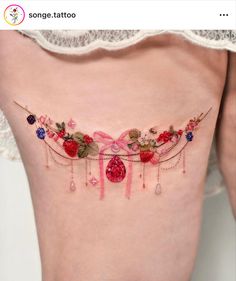 an image of a woman's stomach with flowers and hearts attached to the side