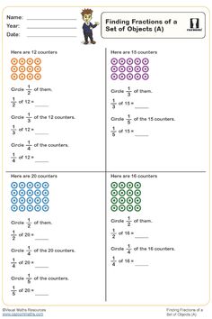 Finding fractions of a set of objects Worksheet For Year 3 Year 3 Maths Worksheets, Unit Rates With Fractions, Year 3 Maths, Converting Mixed Numbers To Improper Fractions, Fractions Comparing, Fractions Mixed Numbers, Convert Mixed Number To Improper Fraction, Ks2 Maths, Unit Fractions