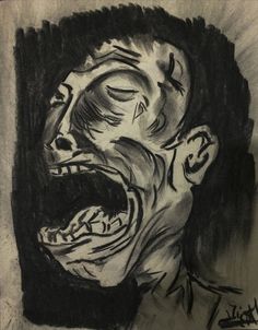 a drawing of a man with his mouth open