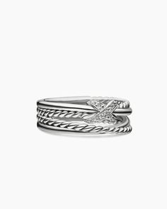 David Yurman | X Crossover Band Ring in Sterling Silver with Diamonds, 6mm David Yurman Crossover Ring With Diamonds, Chanel Ring, David Yurman Ring, Crossover Ring, Women's Rings, David Yurman Jewelry, Charm Rings, Jewelry For Her, Diamond Sizes