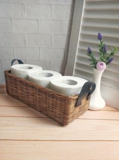 "Wicker rectangular toilet paper basket with leather handles. Basket for storing toilet paper, cosmetics, towels and small decor in the bathroom. Size: length 11.8 \"(30cm), width 5.1\" (13cm), height without handles 3.5 \"(9cm) The basket is handmade so the size may vary slightly The product is made of paper vine (paper vine is new paper rolled into tight tubes and treated with a water-based compound to give a dense structure) the surface of the product is treated with several layers of water-b Storing Toilet Paper, Color Toilet, Unique Toilet Paper Holder, Toilet Paper Basket, Towel Basket, Hanging Vases, Wicker Decor, Toilet Room, Bathroom Size