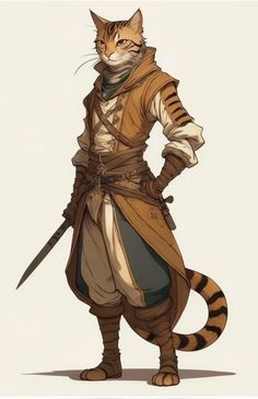 Tabaxi Pose Reference, Short Male Character Design, Tabaxi Cowboy, Cat Warrior Character Design, Dnd Tabaxi Pirate, Tabaxi Swashbuckler, Cat Dnd Character, Dnd Tabaxi Female, Kitsune Pathfinder