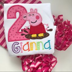 Peppa Pig Birthday Shirt or bodysuit for girls in rainbow colors ANY AGE - Darling Little Bow Shop Peppa Pig Birthday Shirt, Peppa Pig Birthday Outfit, Peppa Pig Shirt, Peppa Pig Birthday Party Decorations, Peppa Pig Family, 2nd Birthday Party For Girl, Peppa Pig Birthday Party, Pig Shirts, Newborn Bodysuit