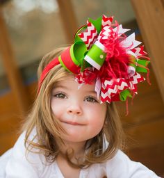 Apple Green and Red Chevron Holiday Christmas Over the Top Girls Hair Bow or Baby Girls Headband Christmas Red And Green, Green Chevron, Christmas Hair Bows, Christmas Red, Over The Top, Bologna, Baby Headbands, Hair Bow, The Top