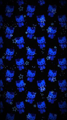 an image of blue hello kitty wallpaper in the dark