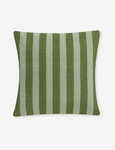 a green and white striped pillow