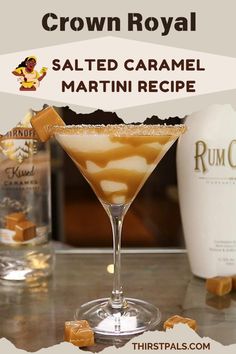 a martini with caramel and salted caramel garnish