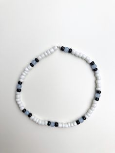 Light blue stone bead centered between black and white seed beads Seed Bead Bracelets For Guys, Bracelet Beads Design Ideas, Design For Bracelet, Blue And White Beads Bracelet, Beaded Blue Bracelets, Little Bead Bracelet Ideas, Black And Blue Bracelet, Black And White Bead Bracelet, Blue And White Beaded Bracelet