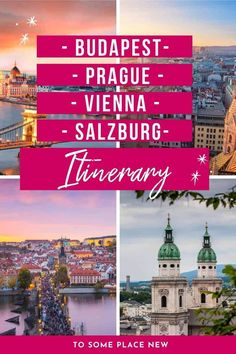 budapest, prague and vienna with text overlaying it