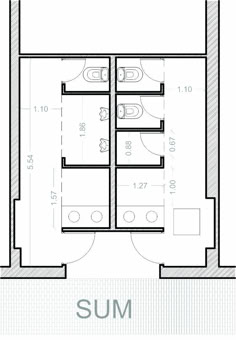 the floor plan for an office building with three separate rooms and one bedroom on each side