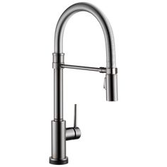 the kitchen faucet is shown in stainless steel