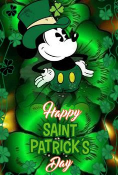 a green shamrock with a cartoon character on it's face and the words happy saint patrick