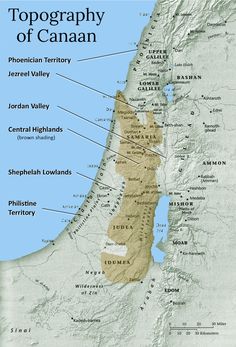 a map of the topography of canaan, with major cities and their names in arabic