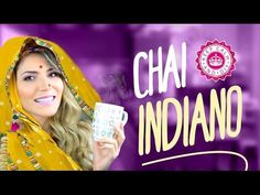 a woman holding up a cup with the words chai indiano in front of her