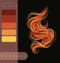 the color palette is red, orange and yellow with an image of a woman's hair