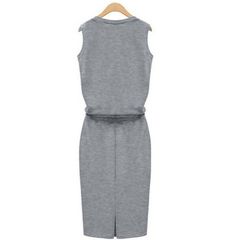 Slim Solid O-neck Sleeveless Pencil Casual Dress Pencil Dresses, Bodycon Dress Casual, Bodycon Casual, Mid Calf Dresses, Sweat Dress, Pull Sweat, Slim Dresses, Dress Outfit, Pocket Dress