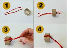 instructions to make an origami box with red string and paper roll for decoration