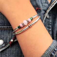 Silver Adjustable Bracelet with Pink and Green Beads Briar Rose Leather Silver Bracelet, Beautiful Features, Leather Rose, Heart Healing, Rose Bracelet, Briar Rose, Rose Quartz Gemstone, Leather Silver, Healing Properties