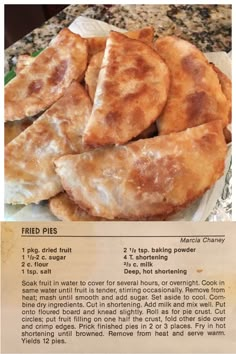 some fried pies are on a plate with instructions to make them look like they have been cut in half