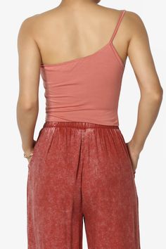 Flaunt your summer style with this chic One Shoulder Strap Double Layered Crop Cami Tank Top.This lightweight, sleeveless cami features a trendy asymmetric scoop neck and spaghetti strap, making it an ideal choice for cool summer outfits or as a versatile layer for streetwear looks.A modern classic that's both casual and fitted, it's lined for quality and designed for day-to-night versatility.Pair with high-waisted jeans or a flowy skirt for effortless travel-ready ensembles that transition seamlessly from a casual weekend vibe to vacation flair. Ideal for Trendy One-Shoulder Design: Stand out with the asymmetric neckline and single spaghetti strap, perfect for streetwear fashion.Soft Jersey Comfort: Enjoy the soft, stretchable comfort of a rayon jersey knit fabric in this lightweight, fit Summer Camisole With Built-in Bra And Scoop Neck, Summer Scoop Neck Camisole With Built-in Bra, Summer Tops With Spaghetti Straps And Built-in Bra, Sleeveless Tank Top With Built-in Bra For Brunch, Chic Stretch Tank Top For Summer, Summer Stretch Camisole Tank Top, Trendy Camisole With Built-in Bra For Spring, Solid Color Cami Tank Top For Beach, Sleeveless Summer Tank Top With Built-in Bra