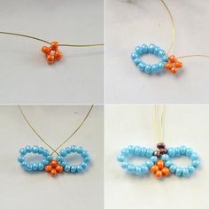 four different pictures of beaded necklaces with beads