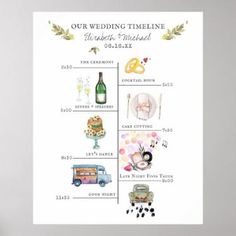 a wedding poster with different items on it