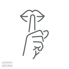 a line drawing of a person's hand holding a finger up to their mouth