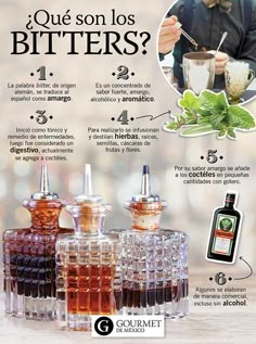 an advertisement for bitters with pictures of the ingredients and instructions to make it in spanish