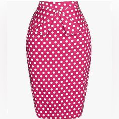 Pink & White Polka Dot Vintage Pencil Skirt Hot Pink Pencil Skirt, Tutu Skirt Women, Vintage Floral Skirt, Fashion 50s, Pink Pencil, Pink Pencil Skirt, Bodycon Pencil Skirt, Retro Fashion Women, Knee Length Skirt Pencil