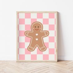 a pink and white checkered wall with a ginger on it