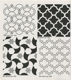 four different patterns in black and white, each with an ornament design on it