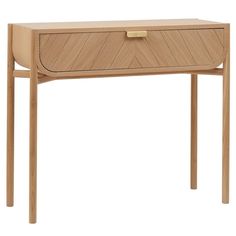 a wooden table with two drawers on one side and an open drawer on the other