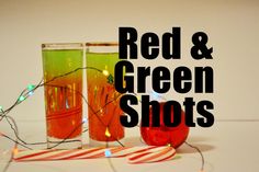 red and green shots with candy canes in front of them on a white table