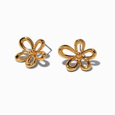 Cute Cheap Gold Flower Earrings, Gold Flower Earrings For Spring, Gold Flower Earrings For Spring Party, Trendy Hypoallergenic Gold Flower Earrings, Spring Gold Jewelry, Trendy Gold Earrings For Spring, Trendy Gold Flower Earrings, Trendy Gold Flower Charm Earrings, Gold Flower-shaped Earrings For Spring