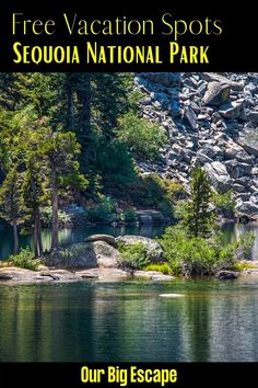 a lake surrounded by trees and rocks with the words sequa national park on it