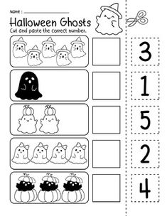 halloween ghost worksheet with numbers and pictures