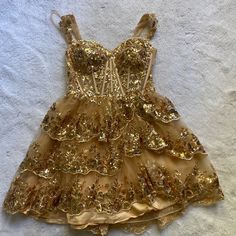 Brand New, Never Worn, Tag Still On Dress, Gold, Corset Top, Flowy Bottom, Tan Dresses, Skirt Leather, Hoco Dresses, Casual Skirts, Sweater Skirt, Corset Top, Dress With Sneakers, Coat Dress, Blouse And Skirt