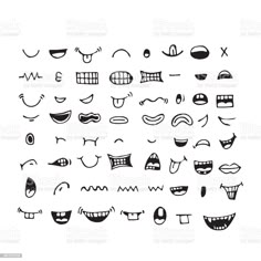 an assortment of cartoon faces drawn in black and white