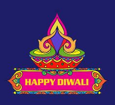 happy diwali greeting card with two birds on top of the bowl and banner