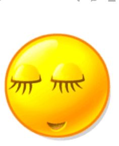 an emoticive smiley face with eyes closed and eyelashes on it's cheeks