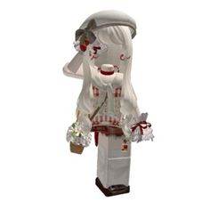 a white and red statue with a hat on it's head